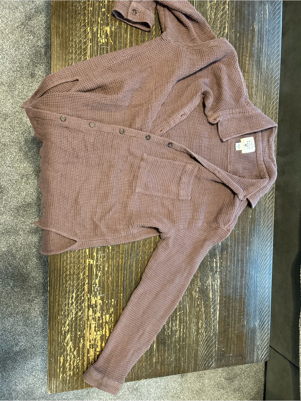 Billabong Waffle Knit Button-Up in Mauve